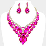 Oval Glass Stone Cluster Embellished Evening Necklace - Madeline Love - Flyclothing LLC