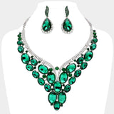 Oval Glass Stone Cluster Embellished Evening Necklace - Madeline Love - Flyclothing LLC