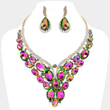 Oval Glass Stone Cluster Embellished Evening Necklace - Madeline Love - Flyclothing LLC