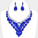 Oval Glass Stone Cluster Embellished Evening Necklace - Madeline Love - Flyclothing LLC