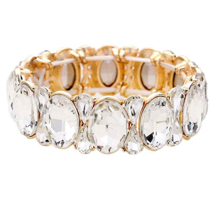 Oval Pear Crystal Stretch Evening Bracelet - Madeline Love - Flyclothing LLC
