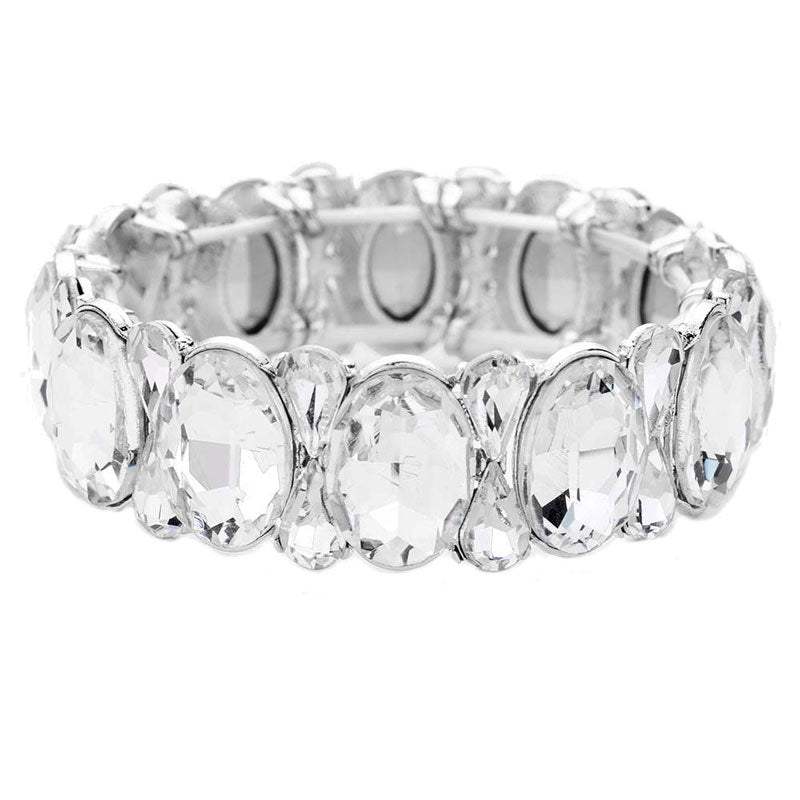 Oval Pear Crystal Stretch Evening Bracelet - Madeline Love - Flyclothing LLC