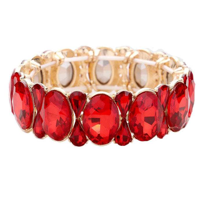 Oval Pear Crystal Stretch Evening Bracelet - Madeline Love - Flyclothing LLC