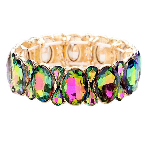 Oval Pear Crystal Stretch Evening Bracelet - Madeline Love - Flyclothing LLC