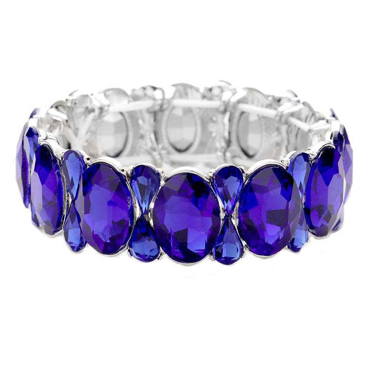 Oval Pear Crystal Stretch Evening Bracelet - Madeline Love - Flyclothing LLC