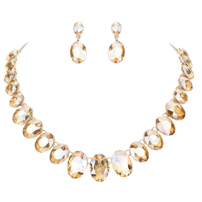 Oval Stone Link Evening Necklace - Madeline Love - Flyclothing LLC