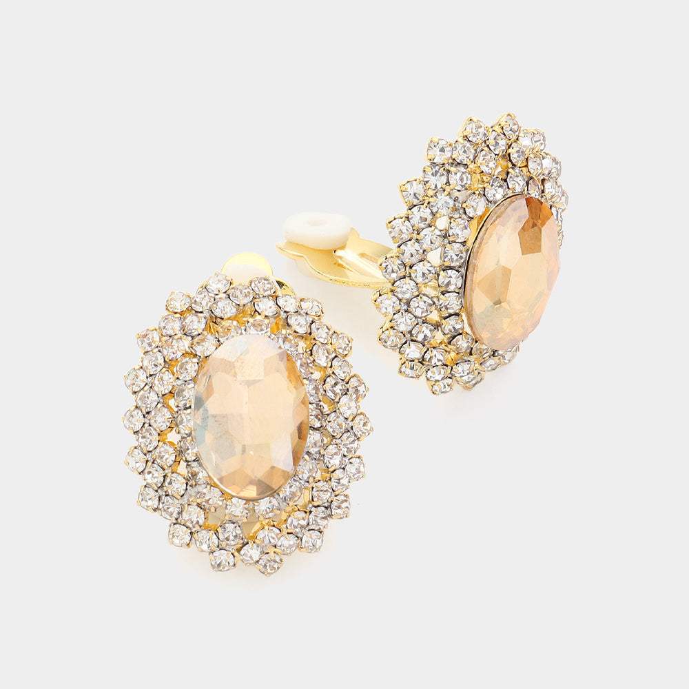 Oval Stone Pointed Evening Clip On Earrings - Madeline Love - Flyclothing LLC