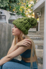 Oversized Chunky Knit Pom Beanie - Boho Clothing and Accessories - Flyclothing LLC