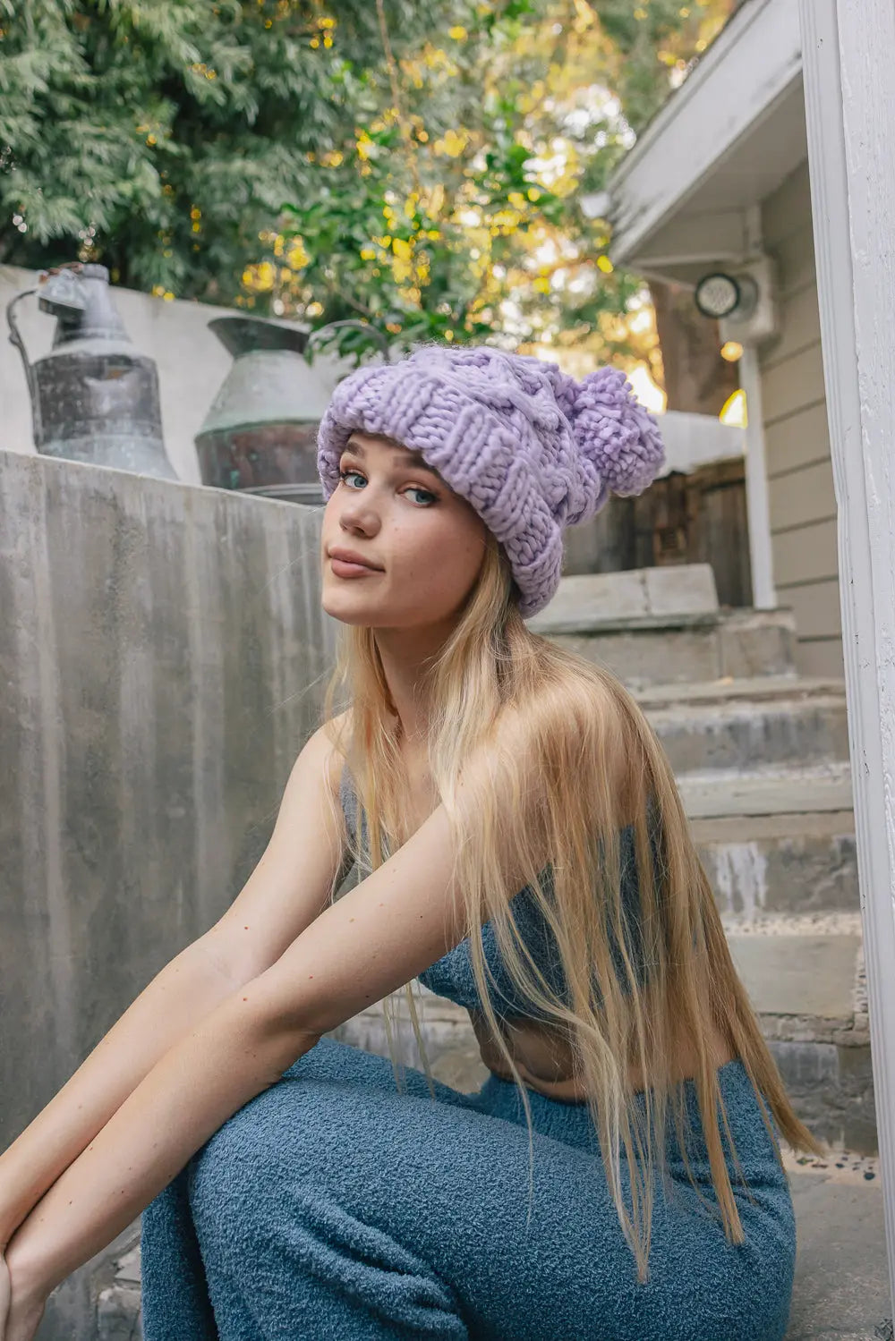 Oversized Chunky Knit Pom Beanie - Boho Clothing and Accessories - Flyclothing LLC