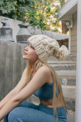 Oversized Chunky Knit Pom Beanie - Boho Clothing and Accessories - Flyclothing LLC