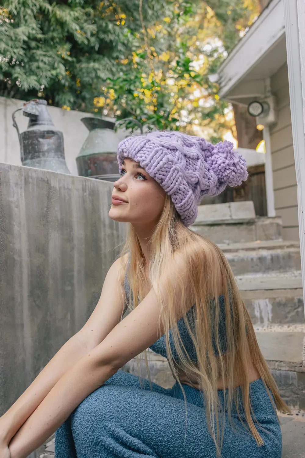 Oversized Chunky Knit Pom Beanie - Boho Clothing and Accessories - Flyclothing LLC