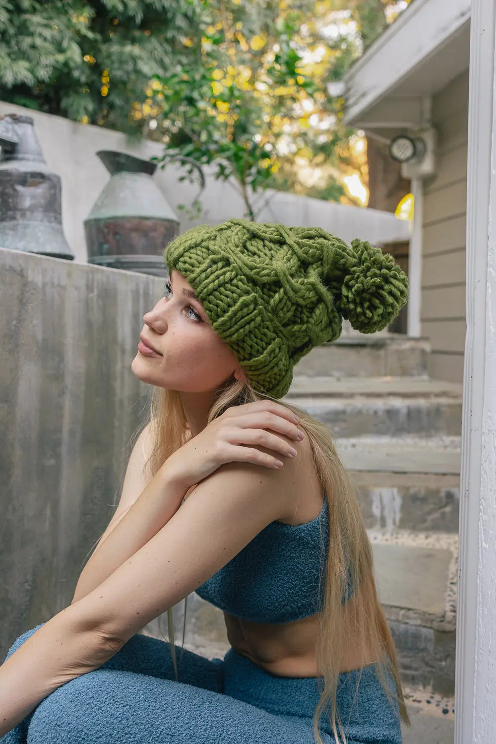 Oversized Chunky Knit Pom Beanie - Boho Clothing and Accessories - Flyclothing LLC