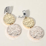 Oversized Chunky Textured Metal Disc Link Dropdown Clip On Earrings - Madeline Love - Flyclothing LLC