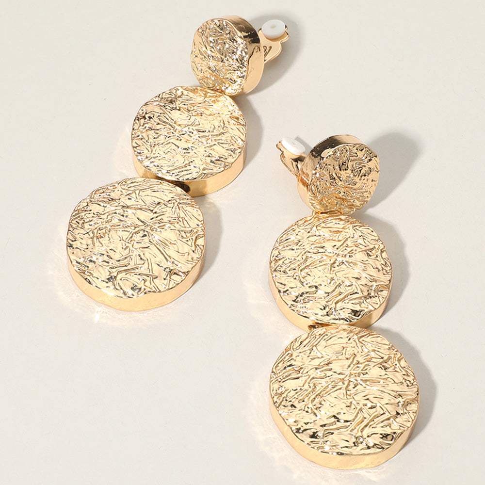 Oversized Chunky Textured Metal Disc Link Dropdown Clip On Earrings - Madeline Love - Flyclothing LLC