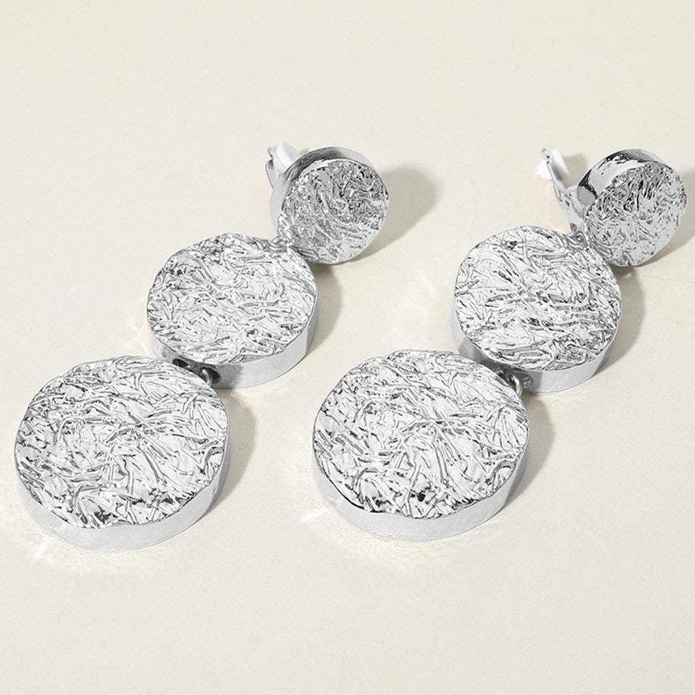 Oversized Chunky Textured Metal Disc Link Dropdown Clip On Earrings - Madeline Love - Flyclothing LLC