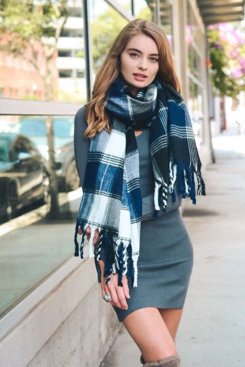 Oversized Flannel Tassel Scarf - Boho Clothing and Accessories - Flyclothing LLC