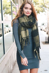 Oversized Flannel Tassel Scarf - Boho Clothing and Accessories - Flyclothing LLC
