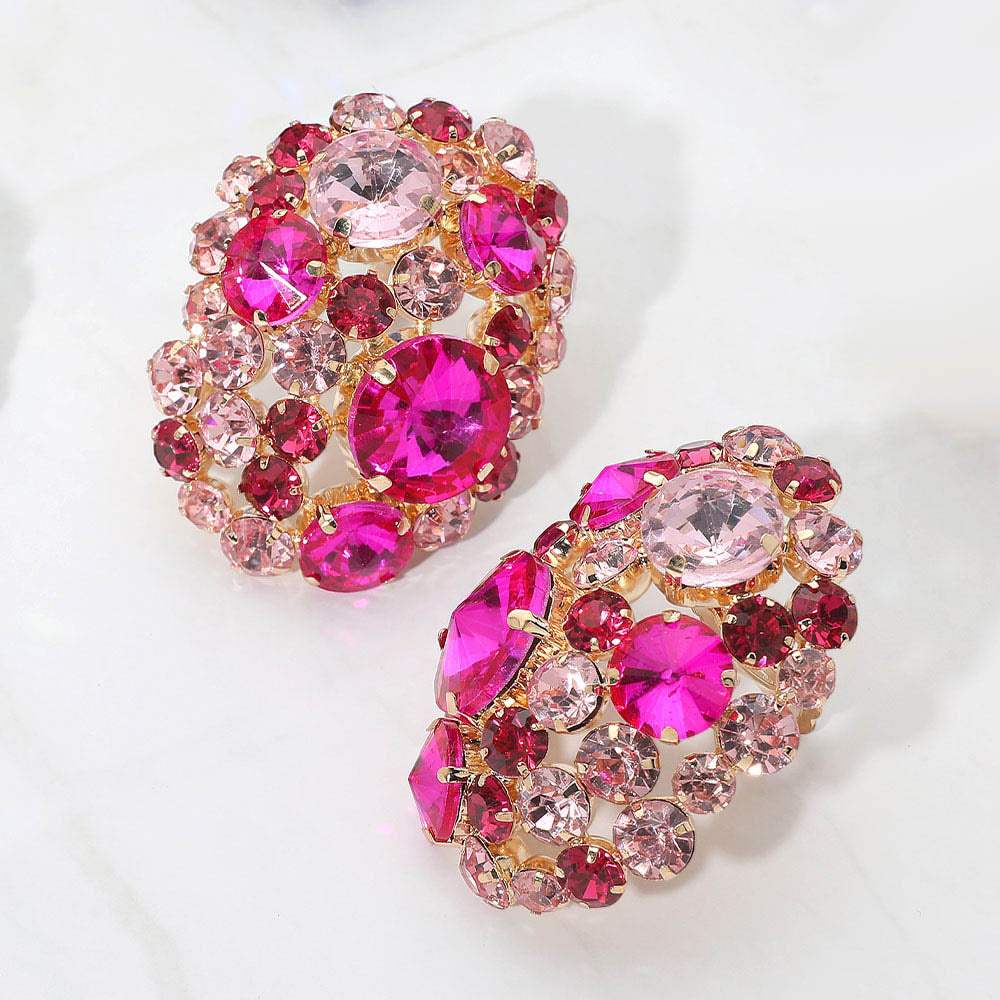 Oversized Rhinestone Cluster Evening Clip On Earrings - Madeline Love - Flyclothing LLC