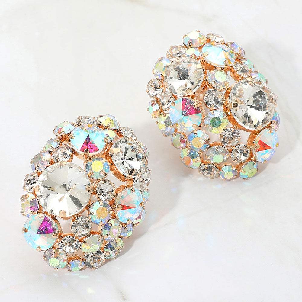 Oversized Rhinestone Cluster Evening Clip On Earrings - Madeline Love - Flyclothing LLC