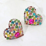 Oversized Rhinestone Cluster Heart Evening Clip On Earrings - Madeline Love - Flyclothing LLC