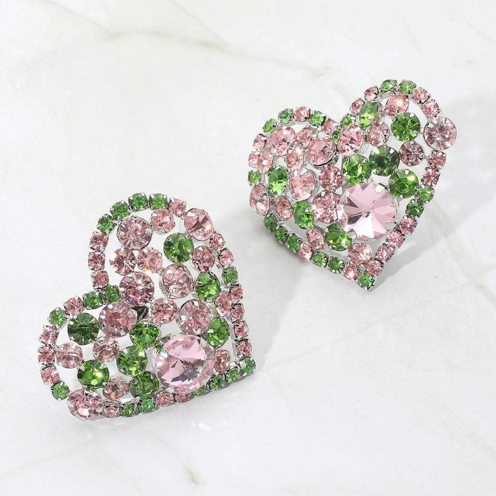 Oversized Rhinestone Cluster Heart Evening Clip On Earrings - Madeline Love - Flyclothing LLC