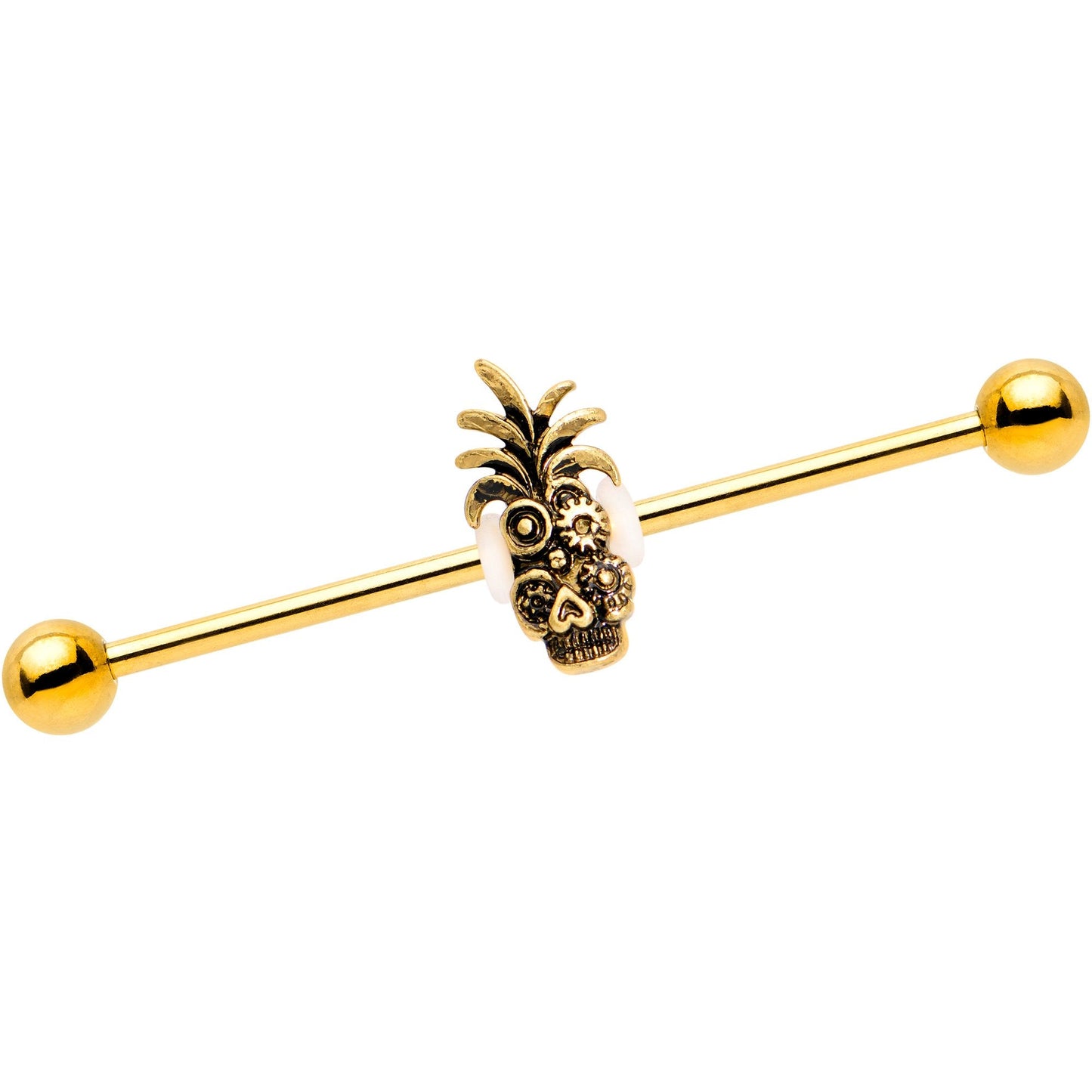 Gold PVD Steampunk Tiki Skull Headdress Industrial Barbell 38mm - BodyCandy - Flyclothing LLC