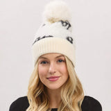 Paid Pattern Faux Fur Mixed Fleeced Pom Pom Winter Beanie Hat - Madeline Love - Flyclothing LLC