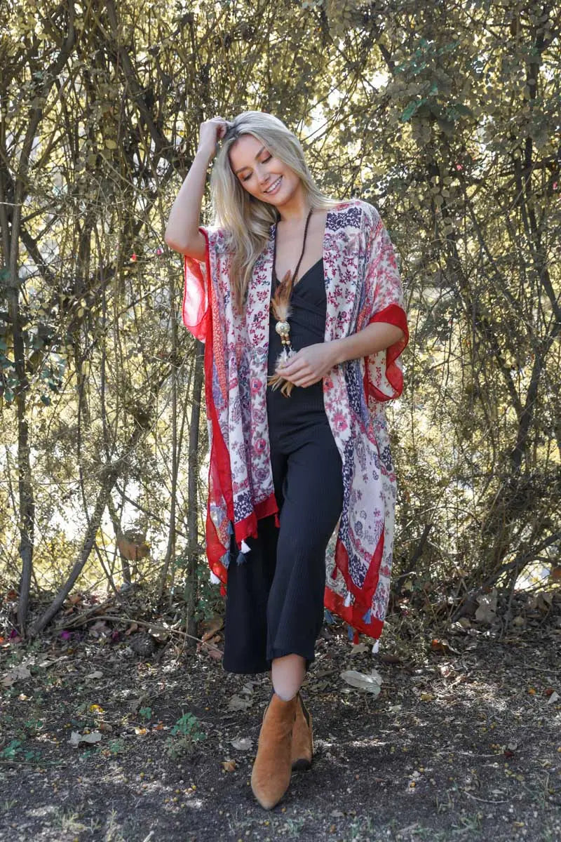 Paisley Floral Patchwork Kimono - Boho Clothing and Accessories - Flyclothing LLC