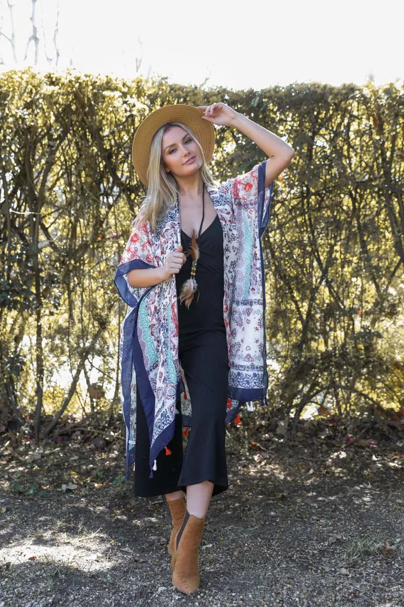 Paisley Floral Patchwork Kimono - Boho Clothing and Accessories - Flyclothing LLC