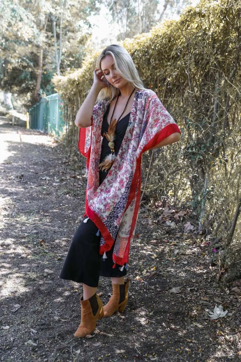 Paisley Floral Patchwork Kimono - Boho Clothing and Accessories - Flyclothing LLC