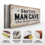 Where the Game is Always On Man Cave Sign - Tailored Canvases - Flyclothing LLC