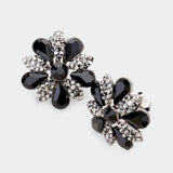 Pave Crystal Teardrop Floral Evening Clip On Earrings - Madeline Love - Flyclothing LLC