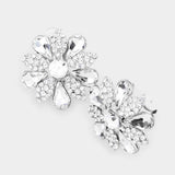Pave Crystal Teardrop Floral Evening Clip On Earrings - Madeline Love - Flyclothing LLC