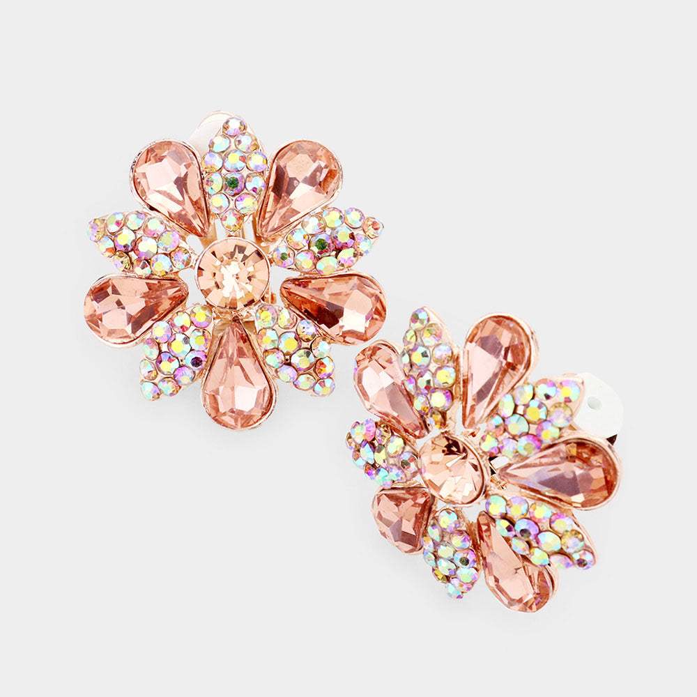 Pave Crystal Teardrop Floral Evening Clip On Earrings - Madeline Love - Flyclothing LLC