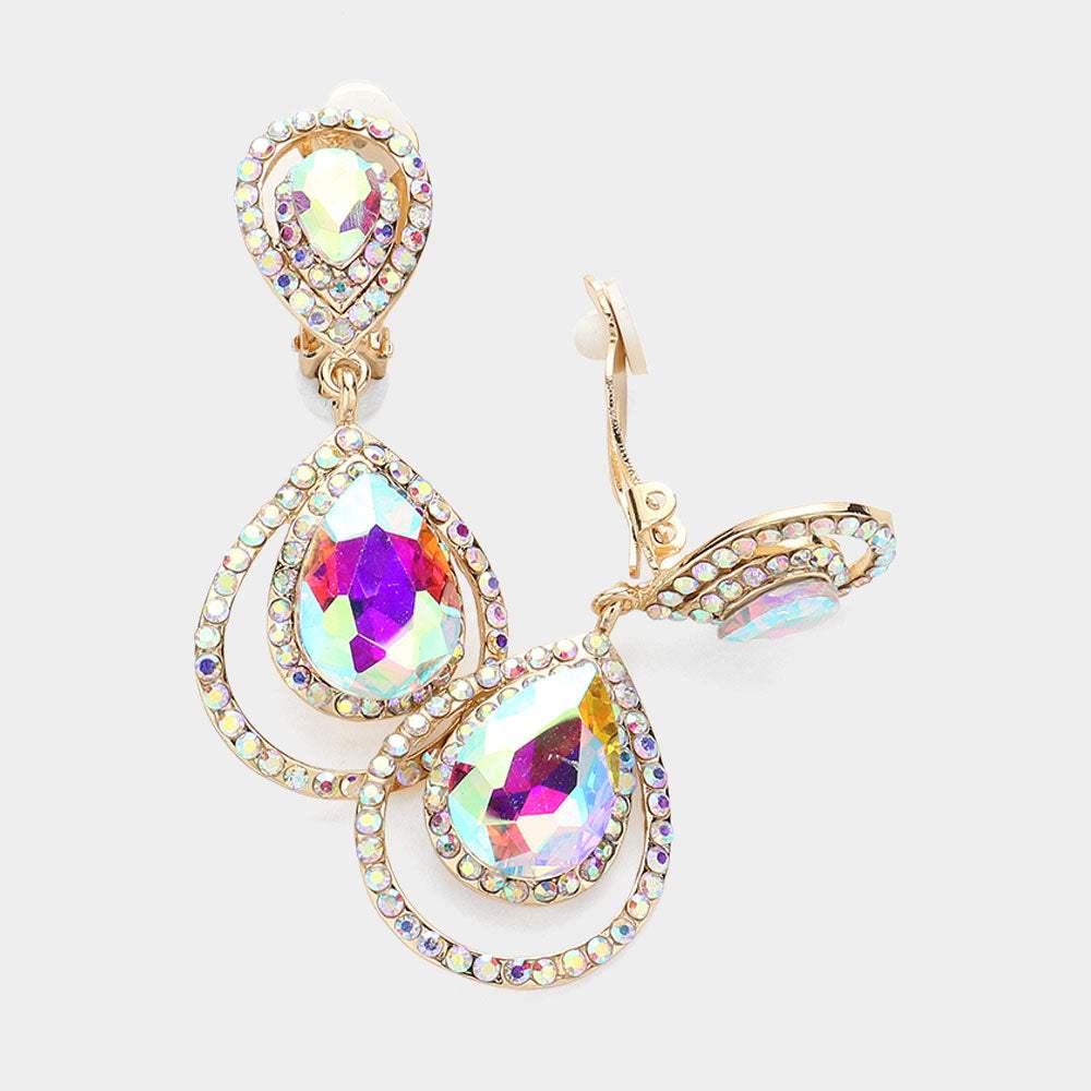 Pave trim glass crystal teardrop clip on earrings - Madeline Love - Flyclothing LLC