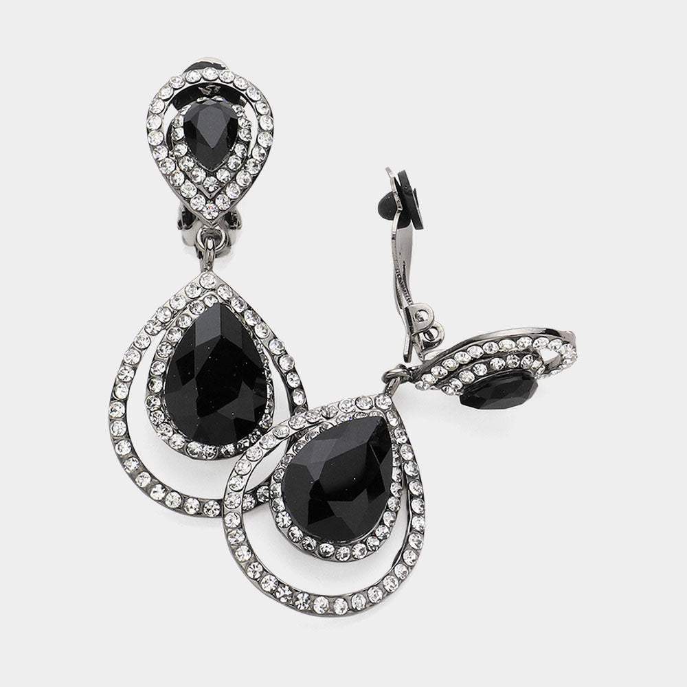 Pave trim glass crystal teardrop clip on earrings - Madeline Love - Flyclothing LLC
