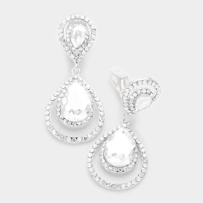 Pave trim glass crystal teardrop clip on earrings - Madeline Love - Flyclothing LLC