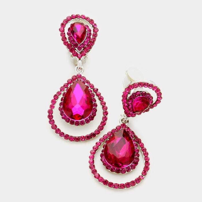 Pave trim glass crystal teardrop clip on earrings - Madeline Love - Flyclothing LLC