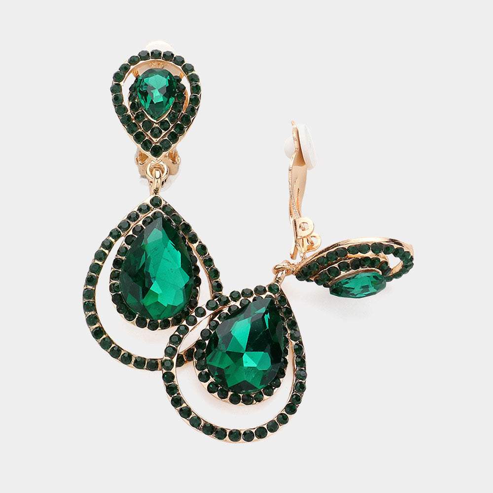 Pave trim glass crystal teardrop clip on earrings - Madeline Love - Flyclothing LLC