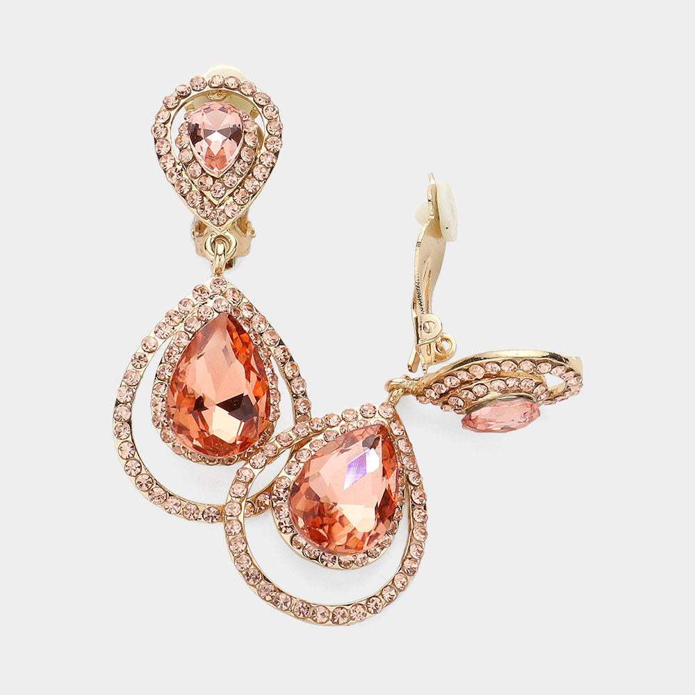 Pave trim glass crystal teardrop clip on earrings - Madeline Love - Flyclothing LLC