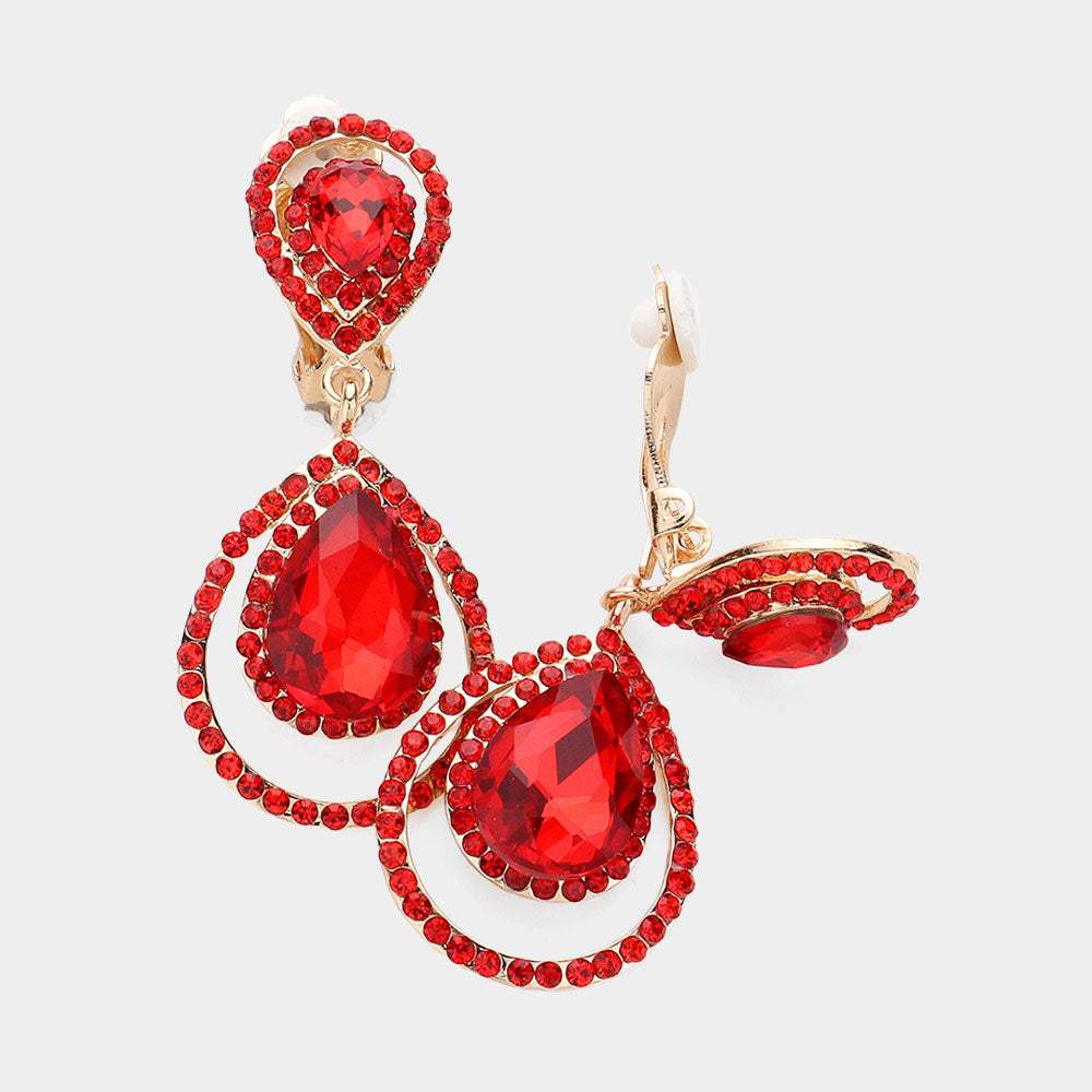 Pave trim glass crystal teardrop clip on earrings - Madeline Love - Flyclothing LLC
