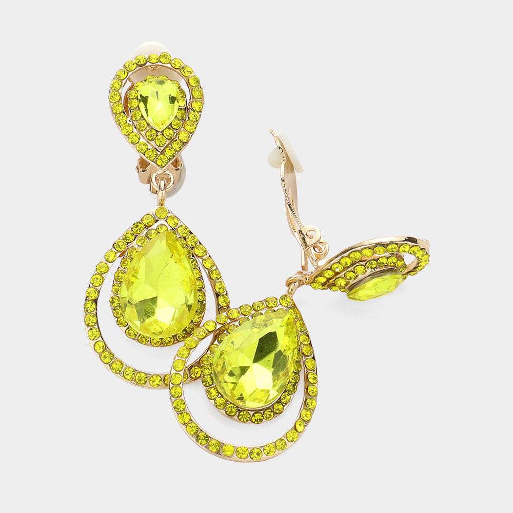 Pave trim glass crystal teardrop clip on earrings - Madeline Love - Flyclothing LLC
