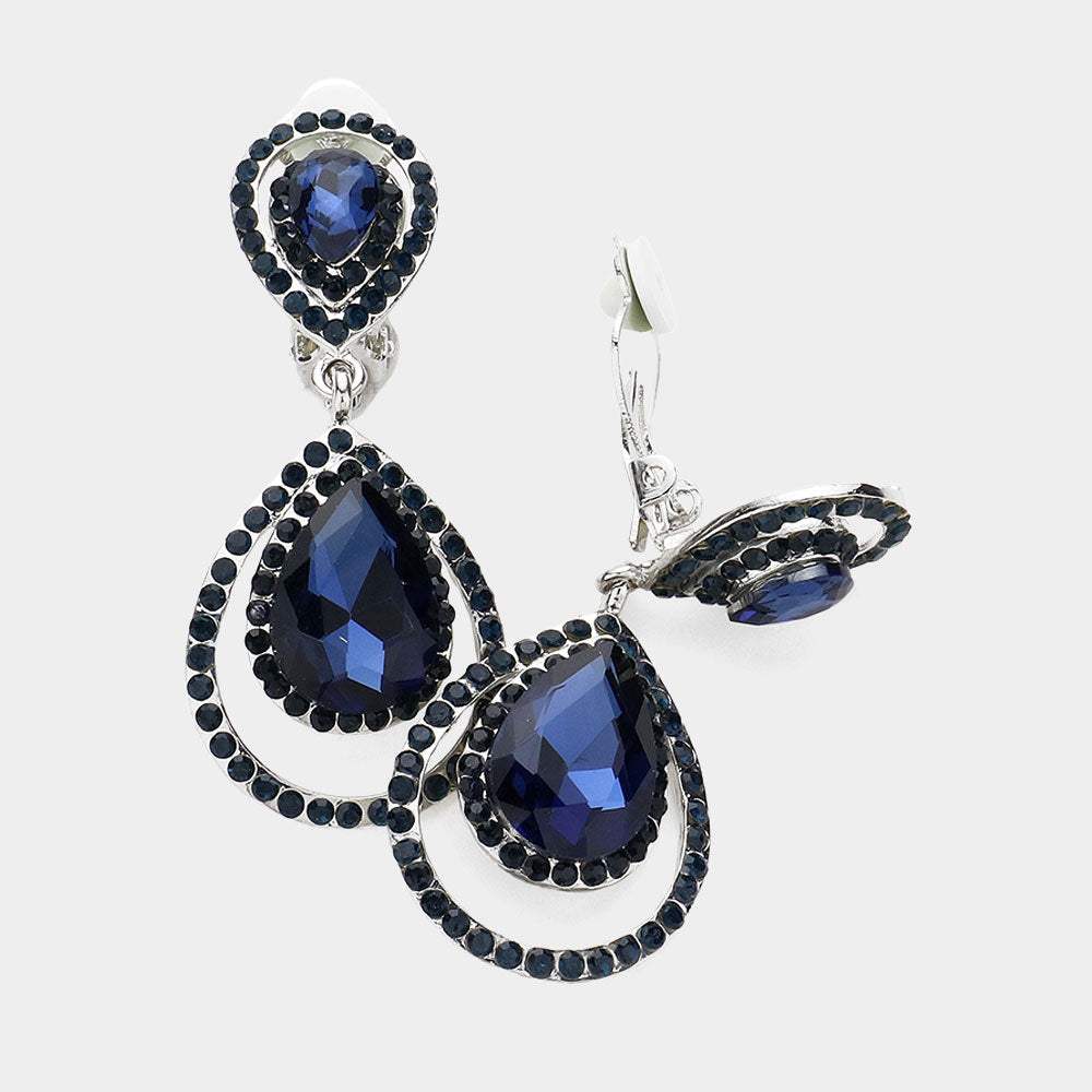 Pave trim glass crystal teardrop clip on earrings - Madeline Love - Flyclothing LLC