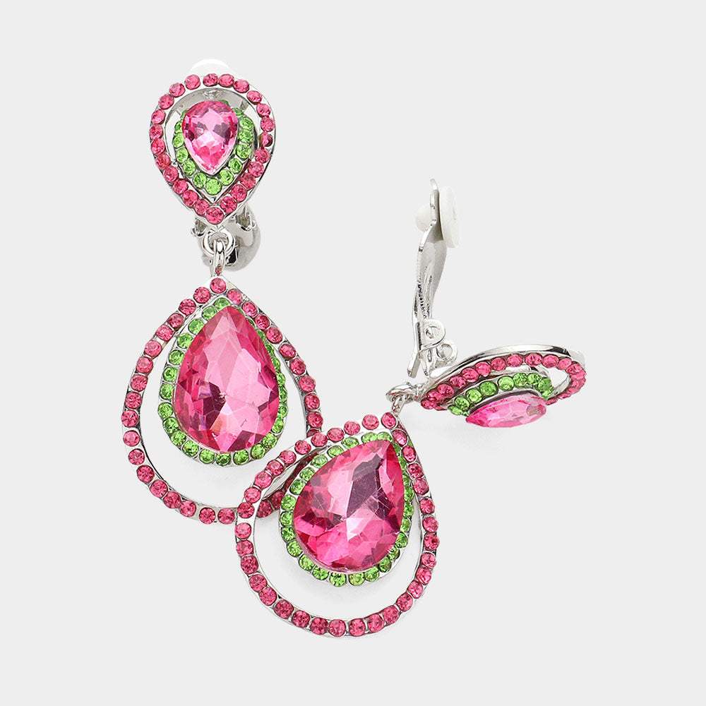 Pave trim glass crystal teardrop clip on earrings - Madeline Love - Flyclothing LLC