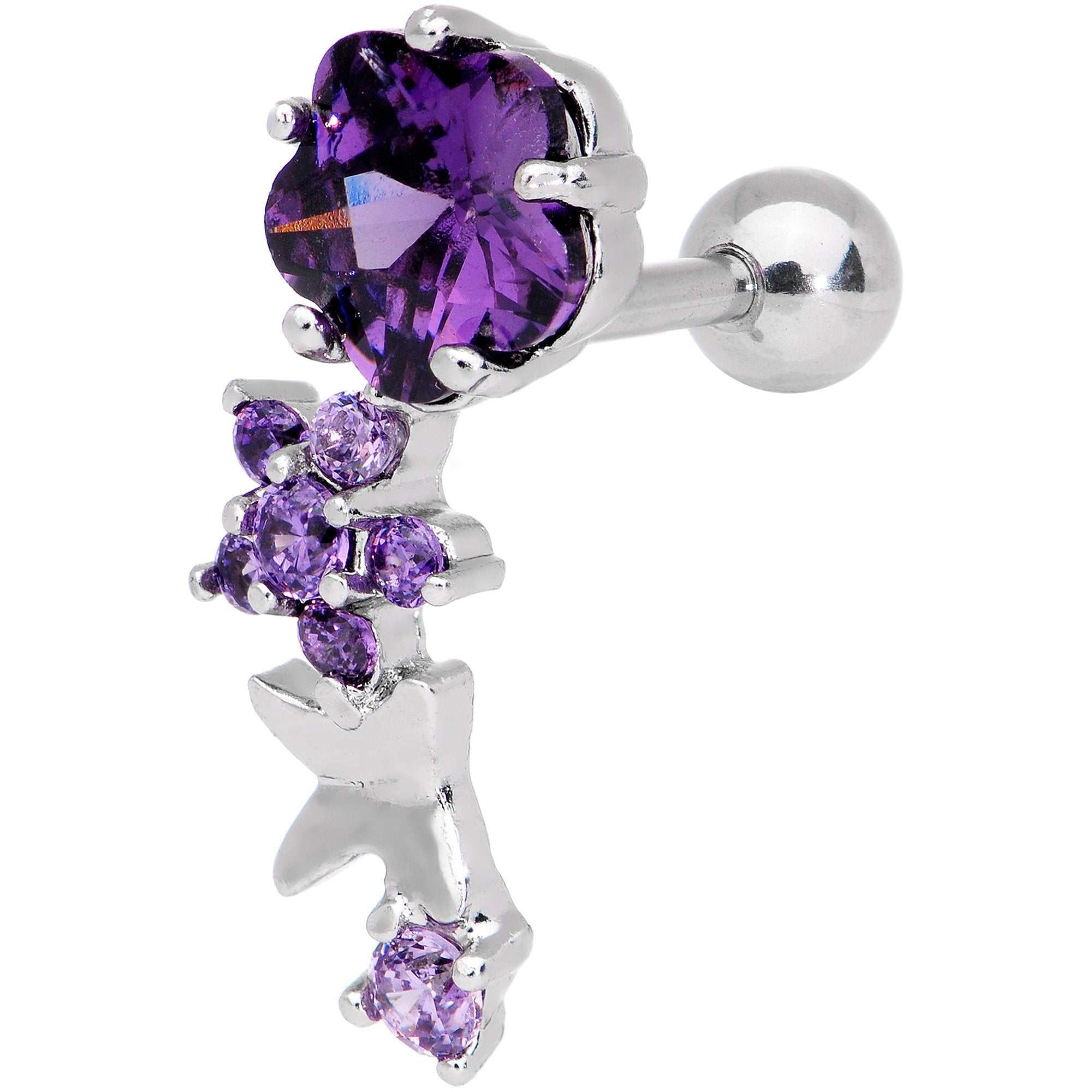 1/4 Purple Gem Cascade Right Cartilage Earring - BodyCandy - Flyclothing LLC