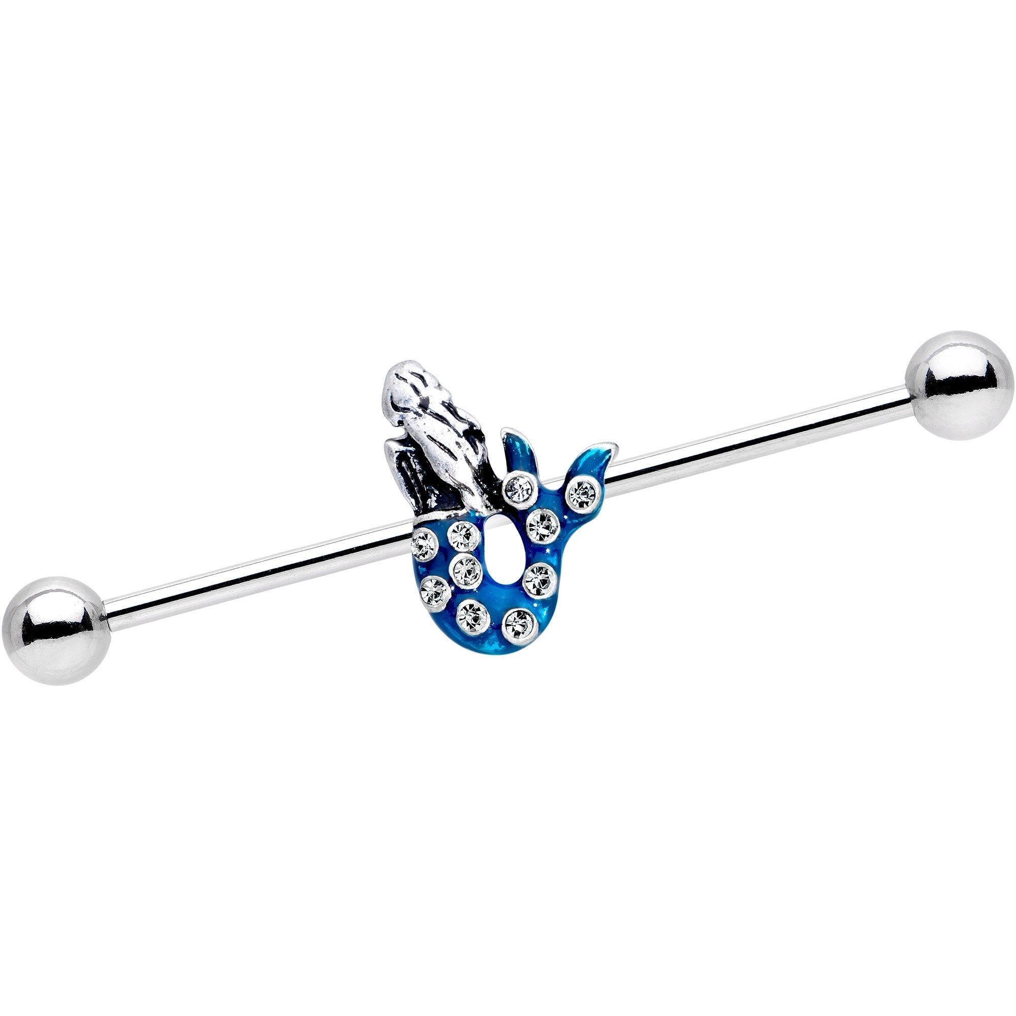 Clear Gem Blue Mythical Mermaid Industrial Barbell 38mm - BodyCandy - Flyclothing LLC