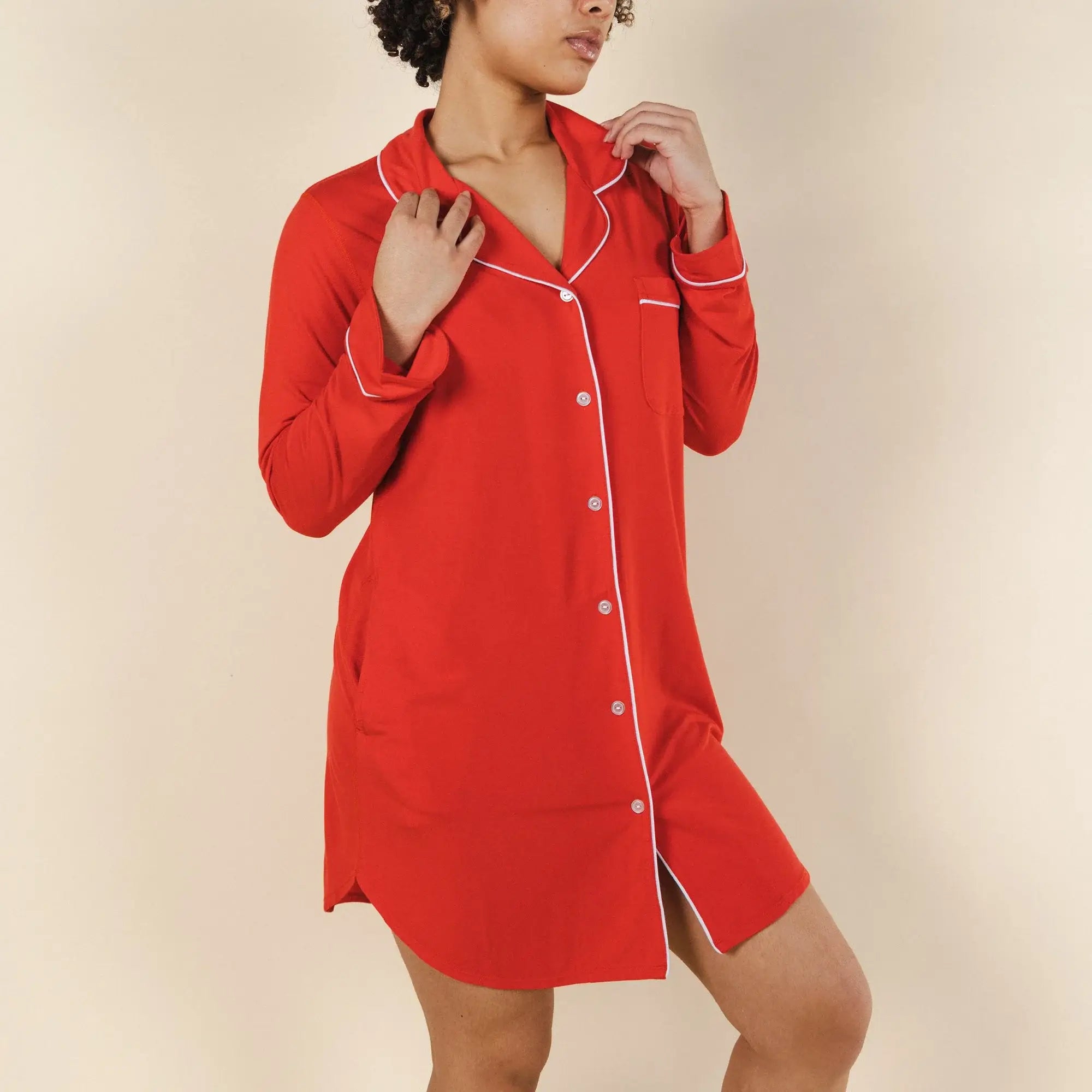 The Maraschino | Flame Scarlet Red SleepDeep™ Long Sleeve Pajama Dress - Shinesty - Flyclothing LLC