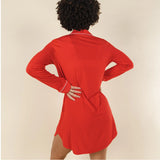The Maraschino | Flame Scarlet Red SleepDeep™ Long Sleeve Pajama Dress - Shinesty - Flyclothing LLC