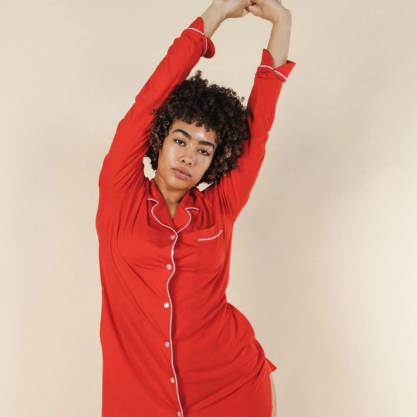 The Maraschino | Flame Scarlet Red SleepDeep™ Long Sleeve Pajama Dress - Shinesty - Flyclothing LLC