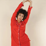 The Maraschino | Flame Scarlet Red SleepDeep™ Long Sleeve Pajama Dress - Shinesty - Flyclothing LLC